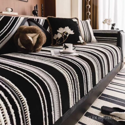 Tấm phủ sofa Chenille họa tiết sọc dệt nổi PJ6444