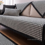 Tấm phủ sofa Chenille kiểu răng sói đen trắng PJ5463