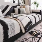 Tấm phủ sofa Chenille sắc đen trắng thanh lịch PJ4573