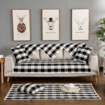 Tấm phủ sofa cotton kẻ caro đen trắng hiện đại PJ0117