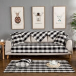 Tấm phủ sofa cotton kẻ caro đen trắng hiện đại PJ0117