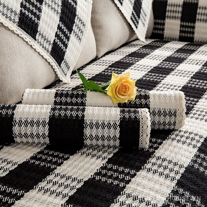Tấm phủ sofa cotton kẻ caro đen trắng hiện đại PJ0117 69