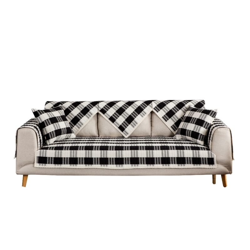 Tấm phủ sofa cotton kẻ caro đen trắng hiện đại PJ0117 72