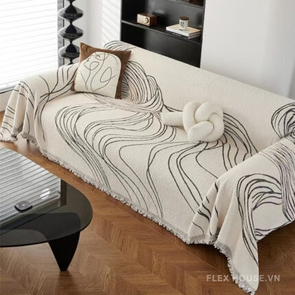 Tấm phủ sofa nhung họa tiết nét cong uốn lượn PJ2270