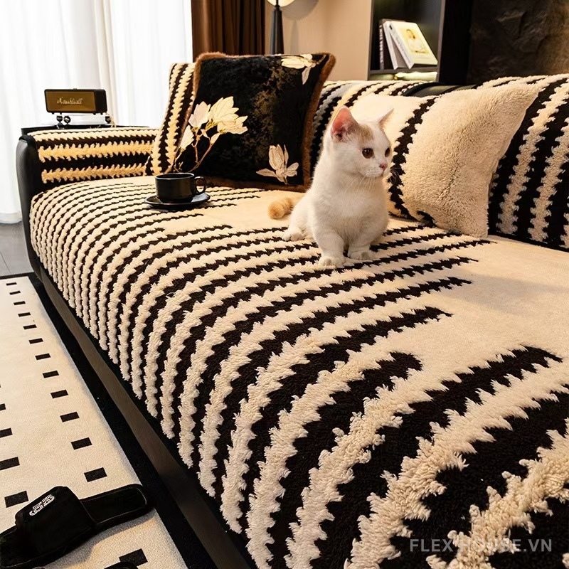 Tấm phủ sofa vải Chenille họa tiết răng cưa PJ3126