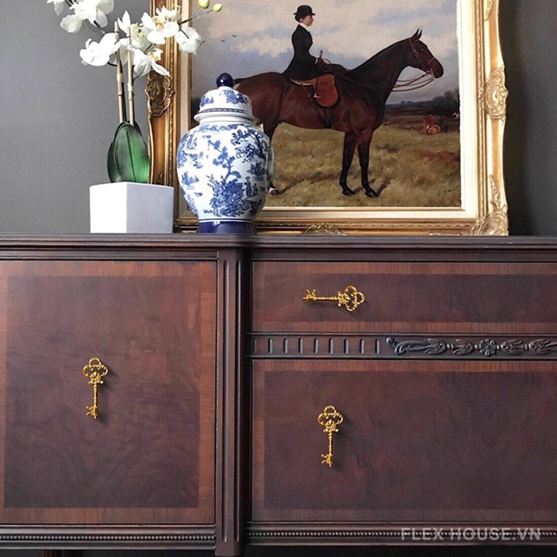 Tay nắm tủ đồng hình chìa khóa Retro kiểu Âu JTH775 12