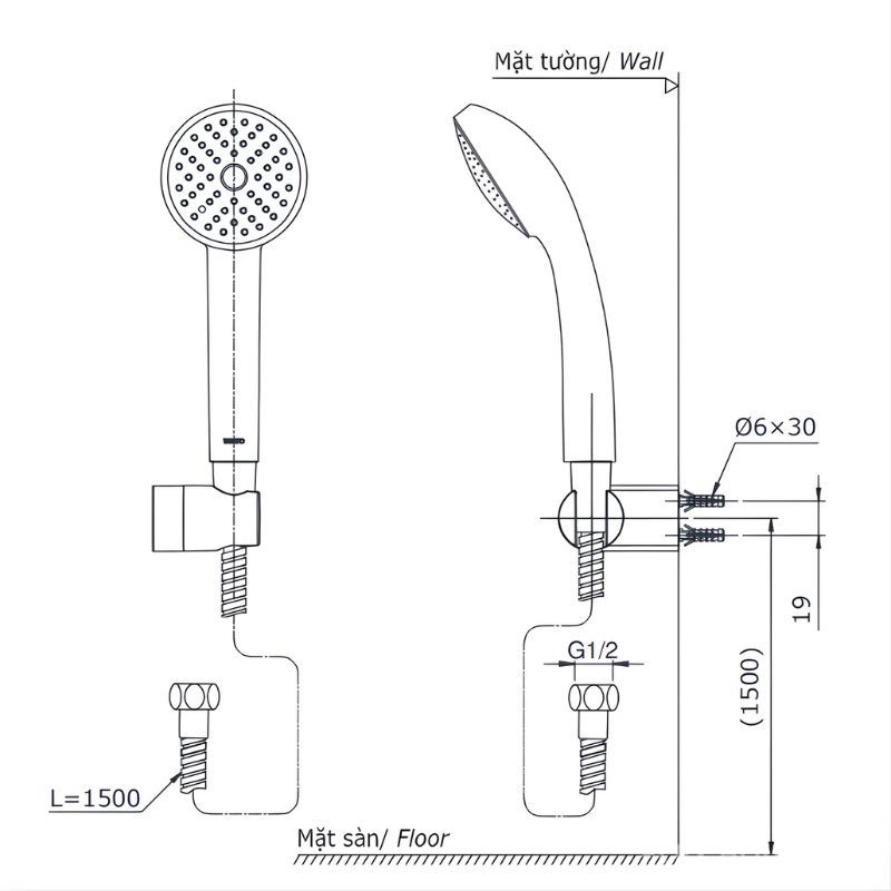 Tay sen tắm 1 chế độ phun TOTO DGH104ZR 2 Tay sen tắm 1 chế độ phun TOTO DGH104ZR