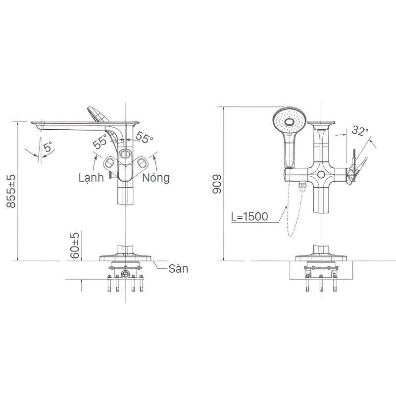 Vòi sen bồn tắm chế độ nóng lạnh Inax BFV-656S