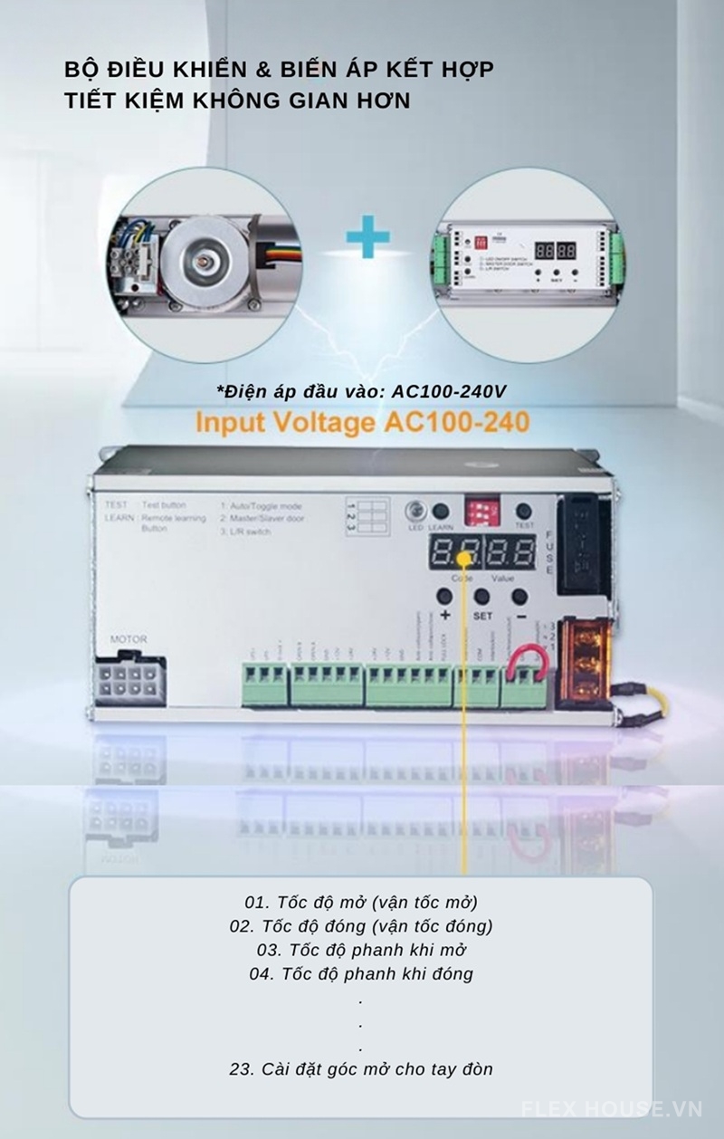 Cửa mở cánh tự động hỗ trợ Pin Lithium SW200SLIM