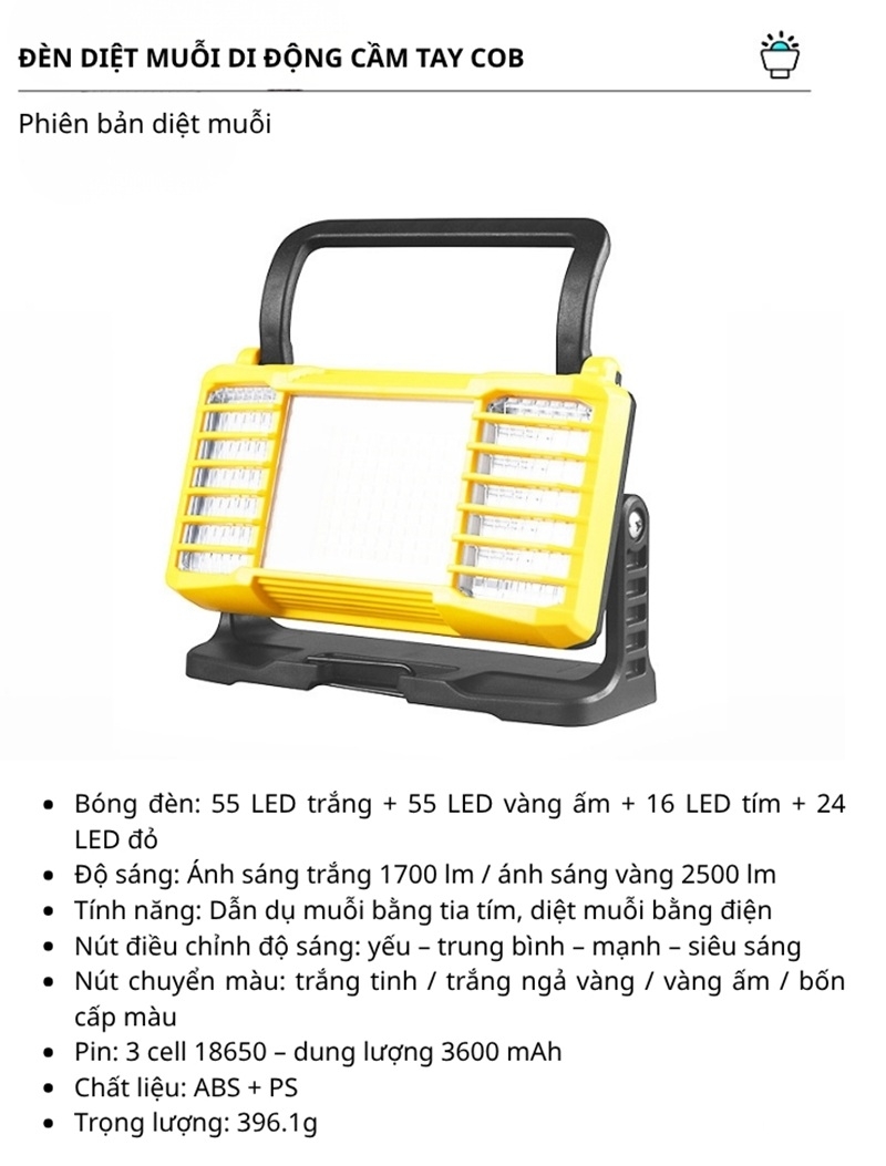 Đèn diệt muỗi chiếu sáng COB sạc USB chống nước H4592