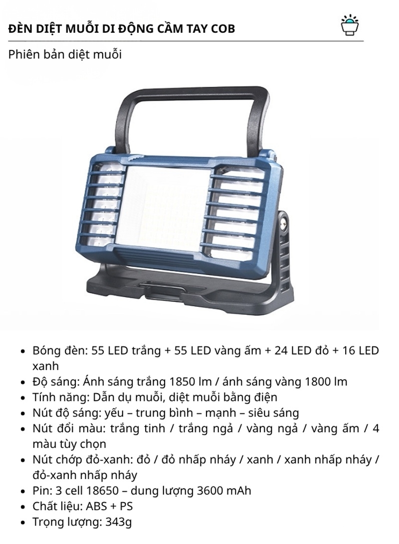 Đèn diệt muỗi chiếu sáng COB sạc USB chống nước H4592