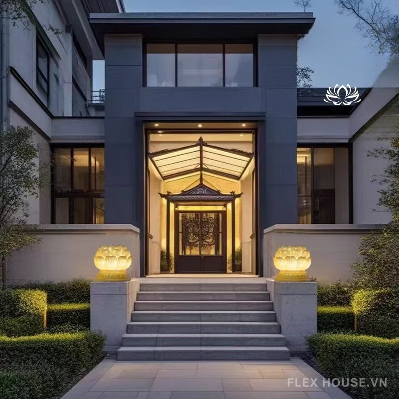 Đèn trụ cổng sân vườn dáng hoa sen BY050J