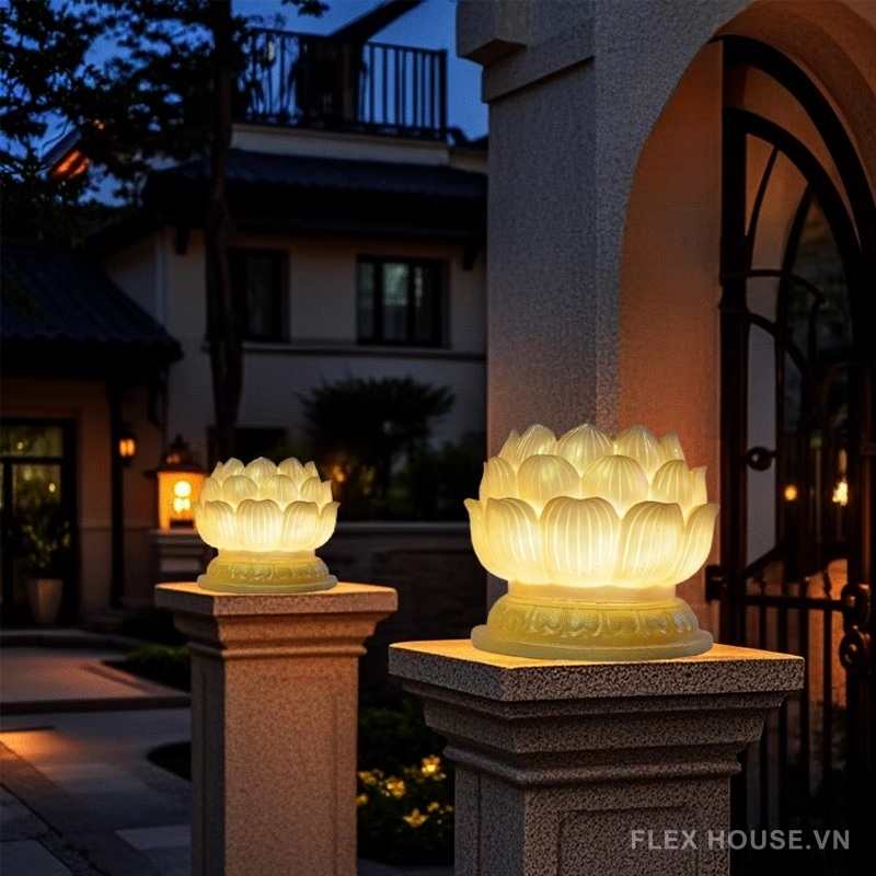 Đèn trụ cổng sân vườn dáng hoa sen BY050J