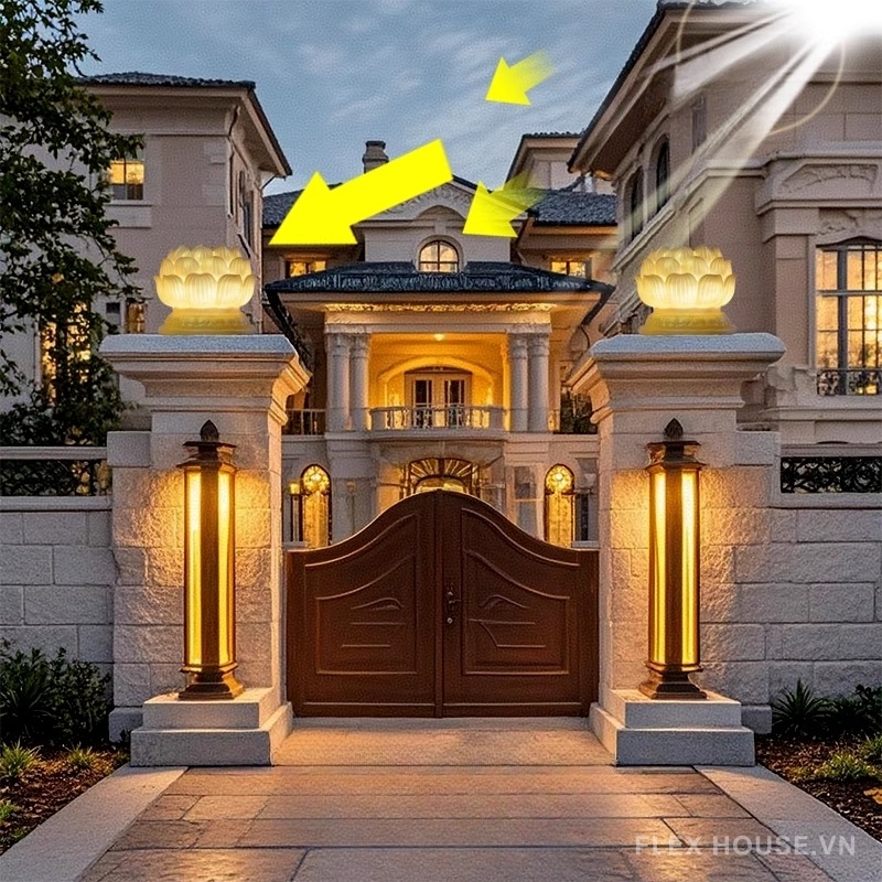 Đèn trụ cổng sân vườn dáng hoa sen BY050J