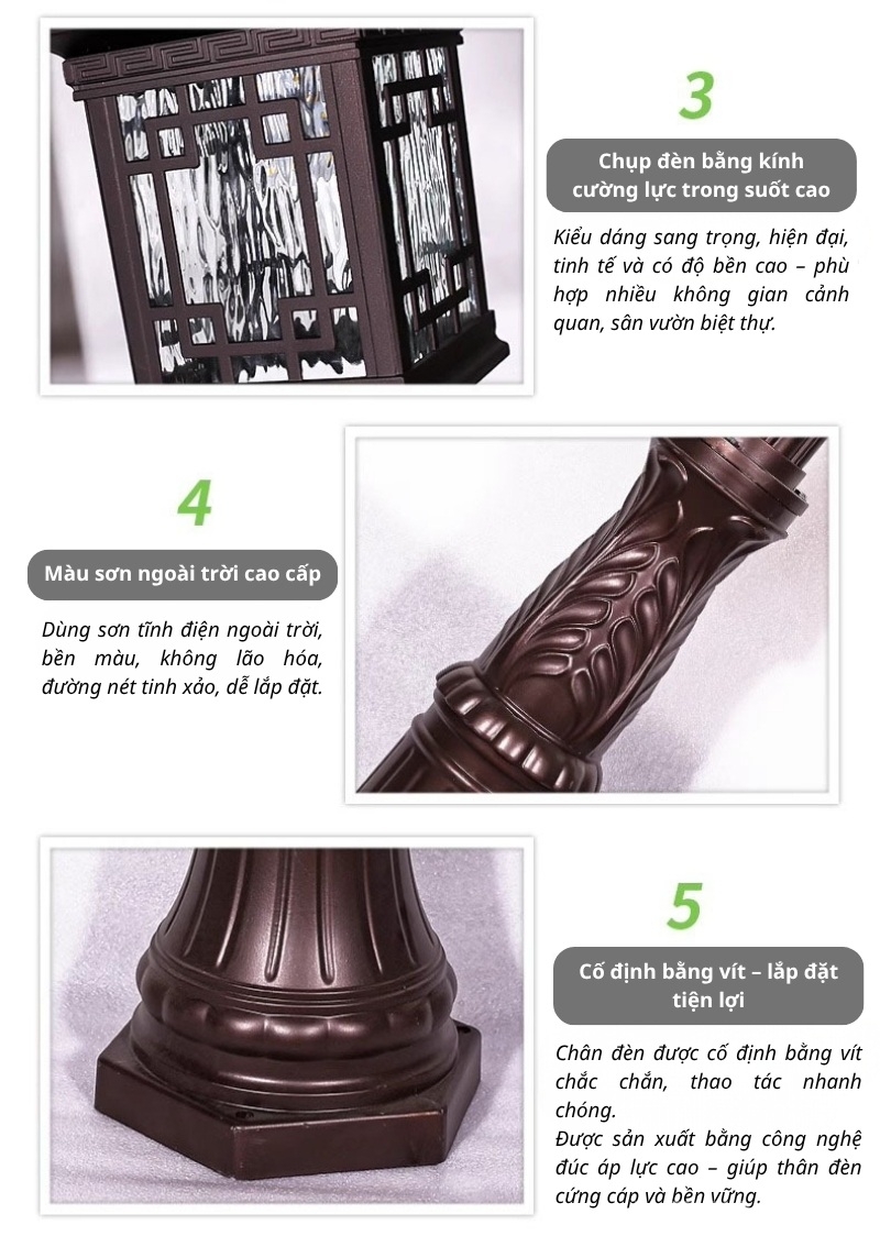 Đèn trụ công viên nhôm đúc phong cách Á Đông MCL1662 4 Đèn trụ công viên năng lượng mặt trời nhôm đúc MCL1662