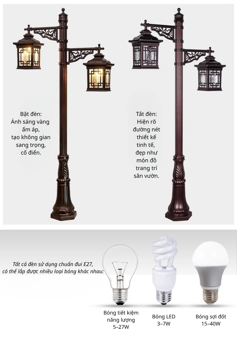 Đèn trụ công viên nhôm đúc phong cách Á Đông MCL1662 5 Đèn trụ công viên năng lượng mặt trời nhôm đúc MCL1662