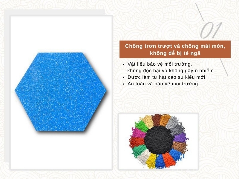 Gạch cao su lục giác chống trượt ngoài trời GV2934 4 Gạch cao su lục giác chống trượt ngoài trời GV2934