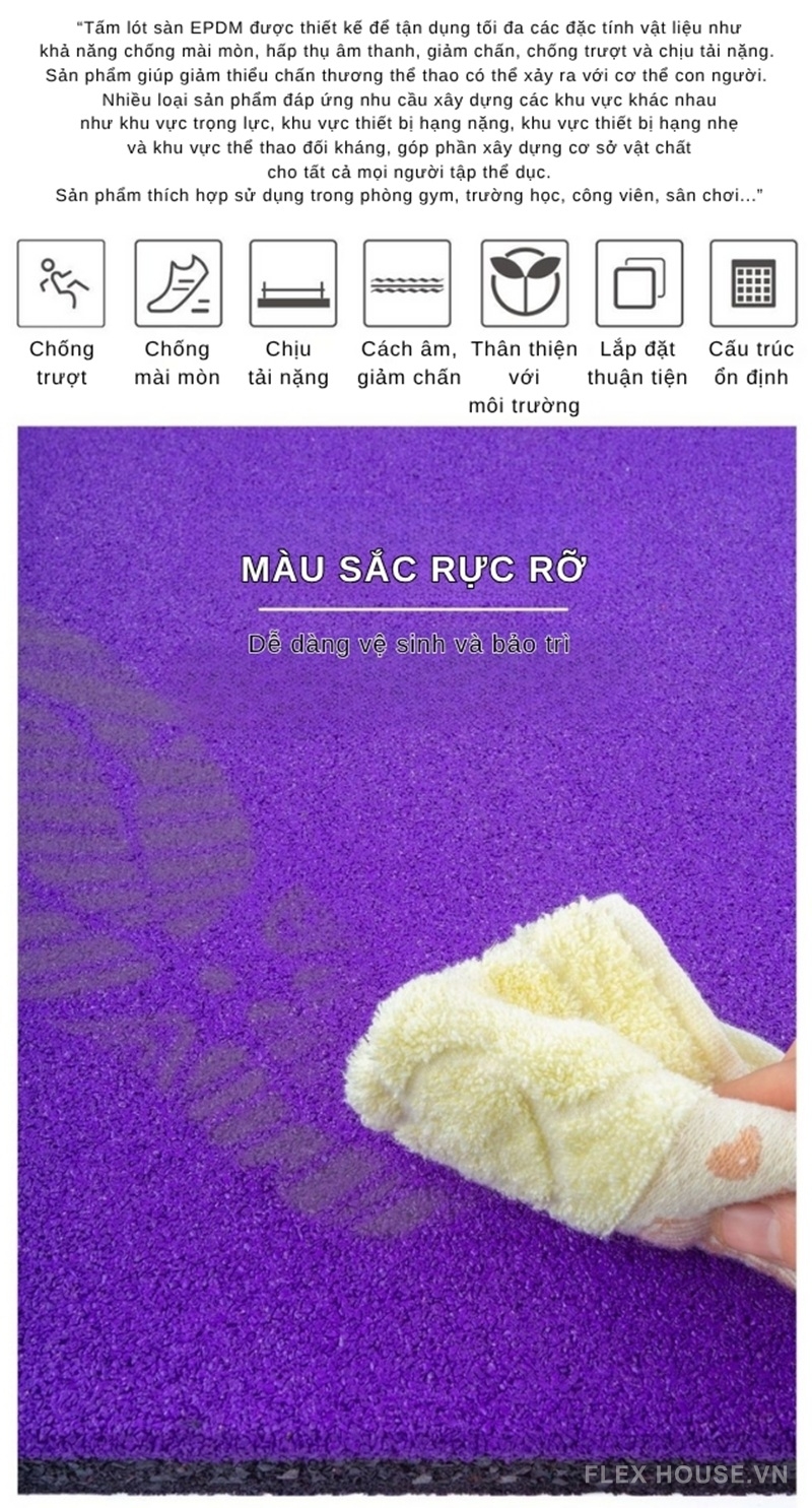 Thảm cao su phòng gym EPDM chịu tải nặng GV7346