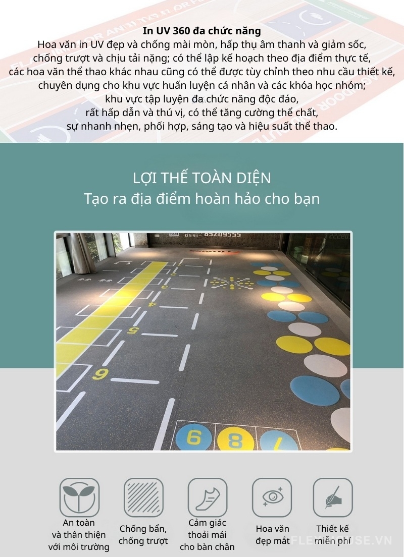 Thảm cao su phòng gym in UV 360 đa năng GV29 1 Thảm cao su phòng gym in UV 360 đa năng GV29