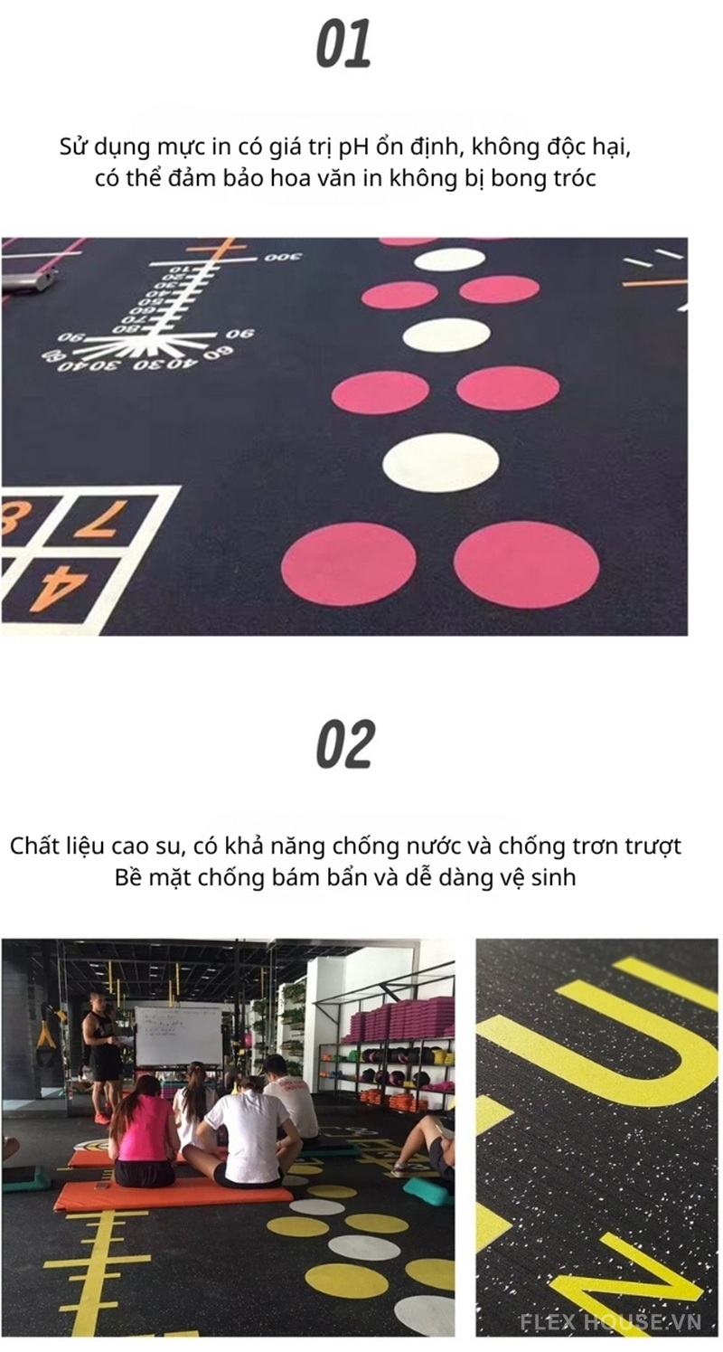 Thảm cao su phòng gym in UV 360 đa năng GV29