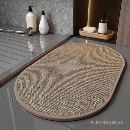 Thảm chùi chân bằng vải lanh dáng bầu dục XF7994.01