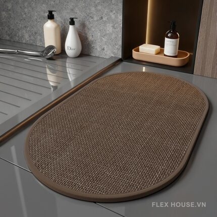 Thảm chùi chân bằng vải lanh dáng bầu dục XF7994.02