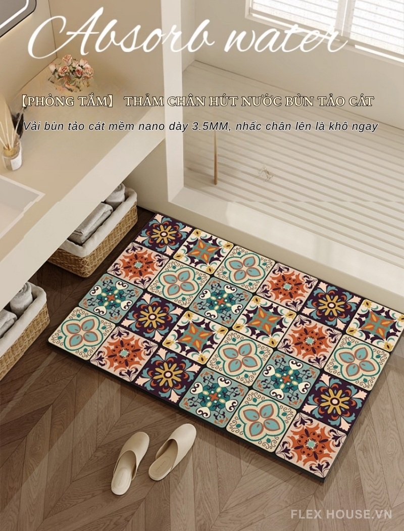 Thảm chùi chân hoa văn gạch gốm Địa Trung Hải XF6978