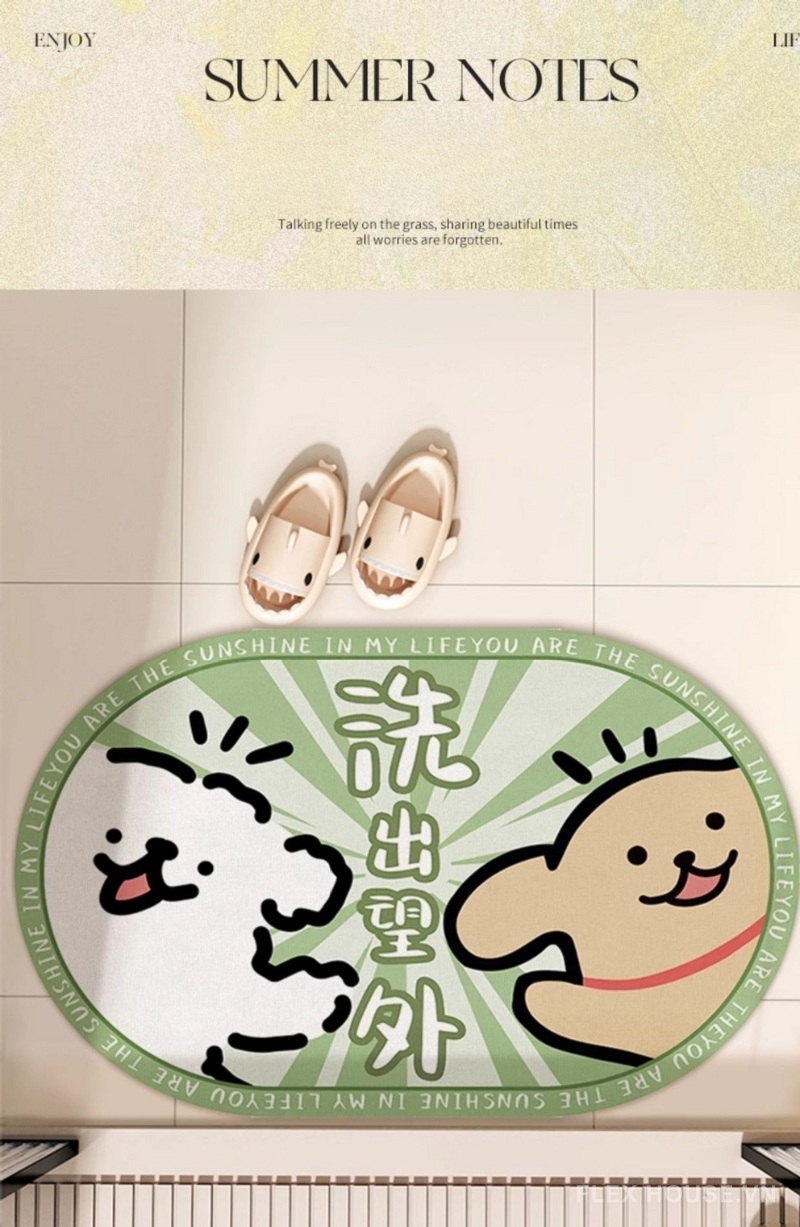 Thảm chùi chân nhà tắm hình chó đôi xanh mint XF8566 1 Thảm chùi chân nhà tắm hình chó đôi xanh mint XF8566