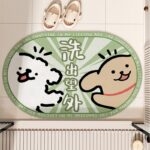 Thảm chùi chân nhà tắm hình chó đôi xanh mint XF8566