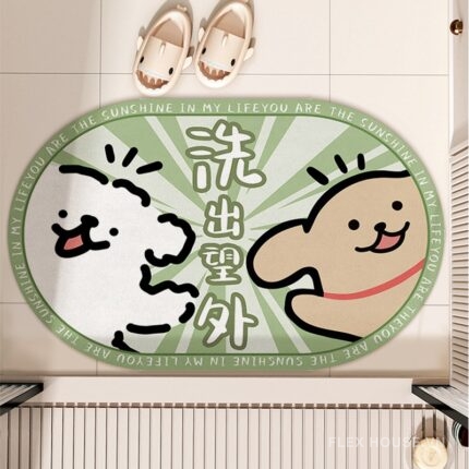 Thảm chùi chân nhà tắm hình chó đôi xanh mint XF8566