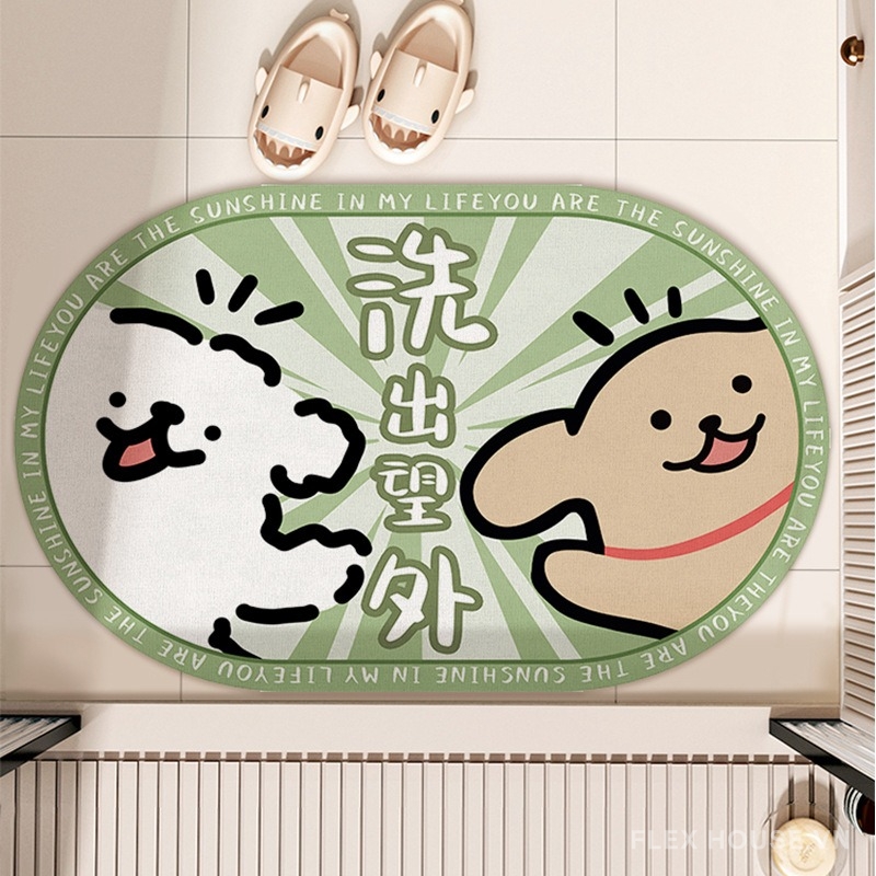 Thảm chùi chân nhà tắm hình chó đôi xanh mint XF8566 6 Thảm chùi chân nhà tắm hình chó đôi xanh mint XF8566