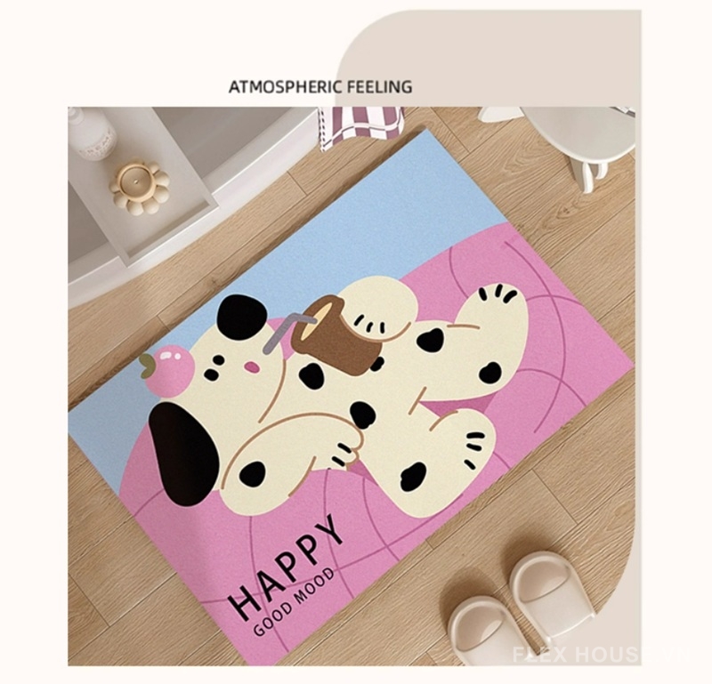 Thảm chùi chân tảo cát hình chó đốm uống trà XF3906 1