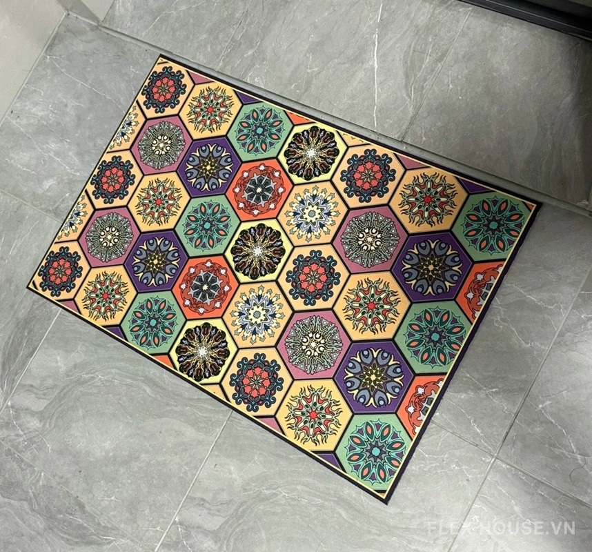 Thảm hoa văn Hexagon Mosaic cổ điển XF6982 7 Ảnh thực tế thảm XF6982