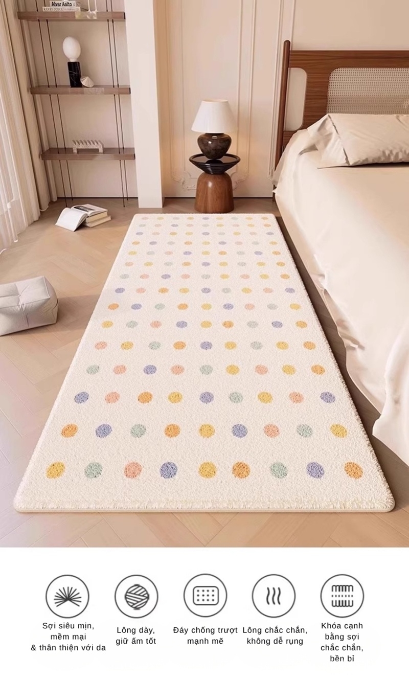 Thảm lông ngắn giữ ấm chống trượt chấm pastel XF2952 1 Thảm lông ngắn giữ ấm chống trượt chấm pastel XF2952
