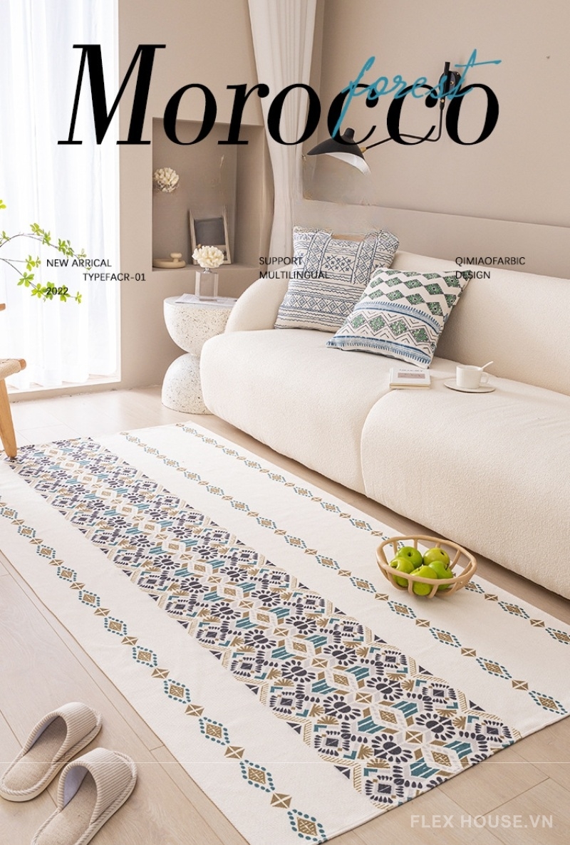 Thảm Ma-rốc vintage cotton linen dệt thủ công XF2295 1 Thảm Ma-rốc vintage cotton linen dệt thủ công XF2295