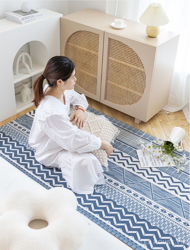 Thảm phong cách Bắc Âu vintage xanh Indigo XF2297