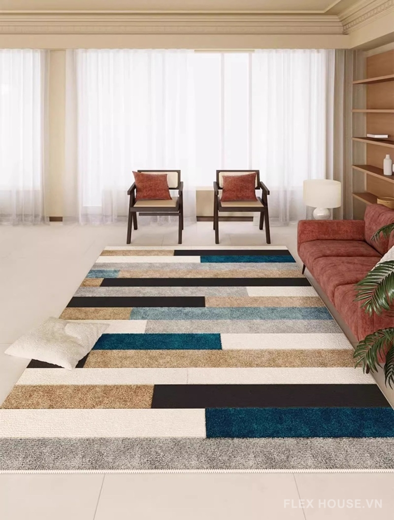 Thảm phòng khách hiện đại sọc màu Bắc Âu XF8450