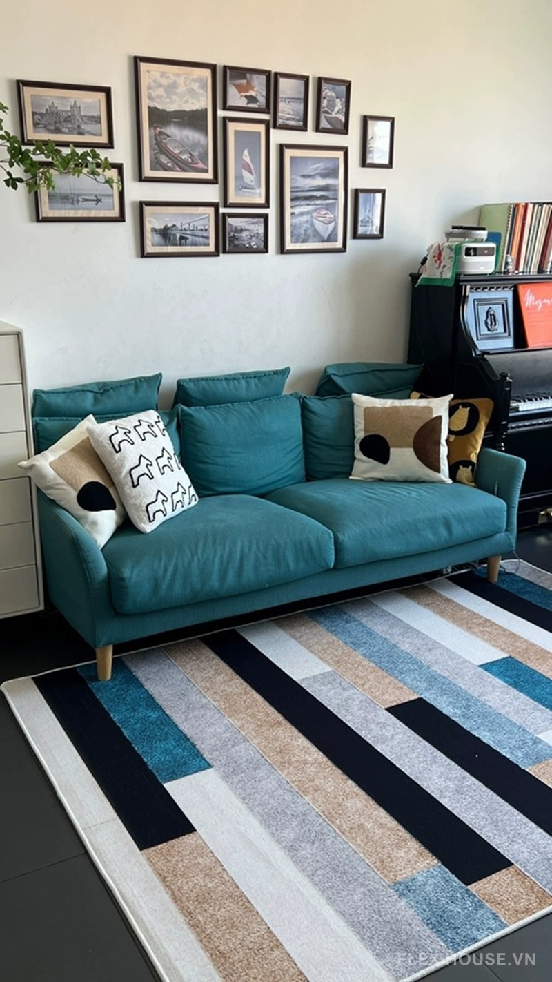 Thảm phòng khách hiện đại sọc màu Bắc Âu XF8450