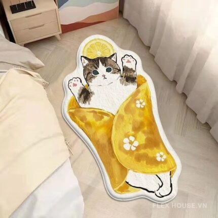 Thảm polyester đế TPE dáng mèo cuộn chăn chanh XF2503
