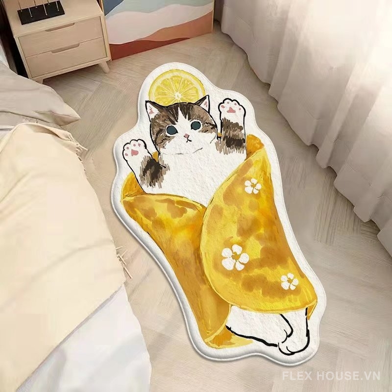 Thảm polyester đế TPE dáng mèo cuộn chăn chanh XF2503 5 Thảm polyester đế TPE dáng mèo cuộn chăn chanh XF2503