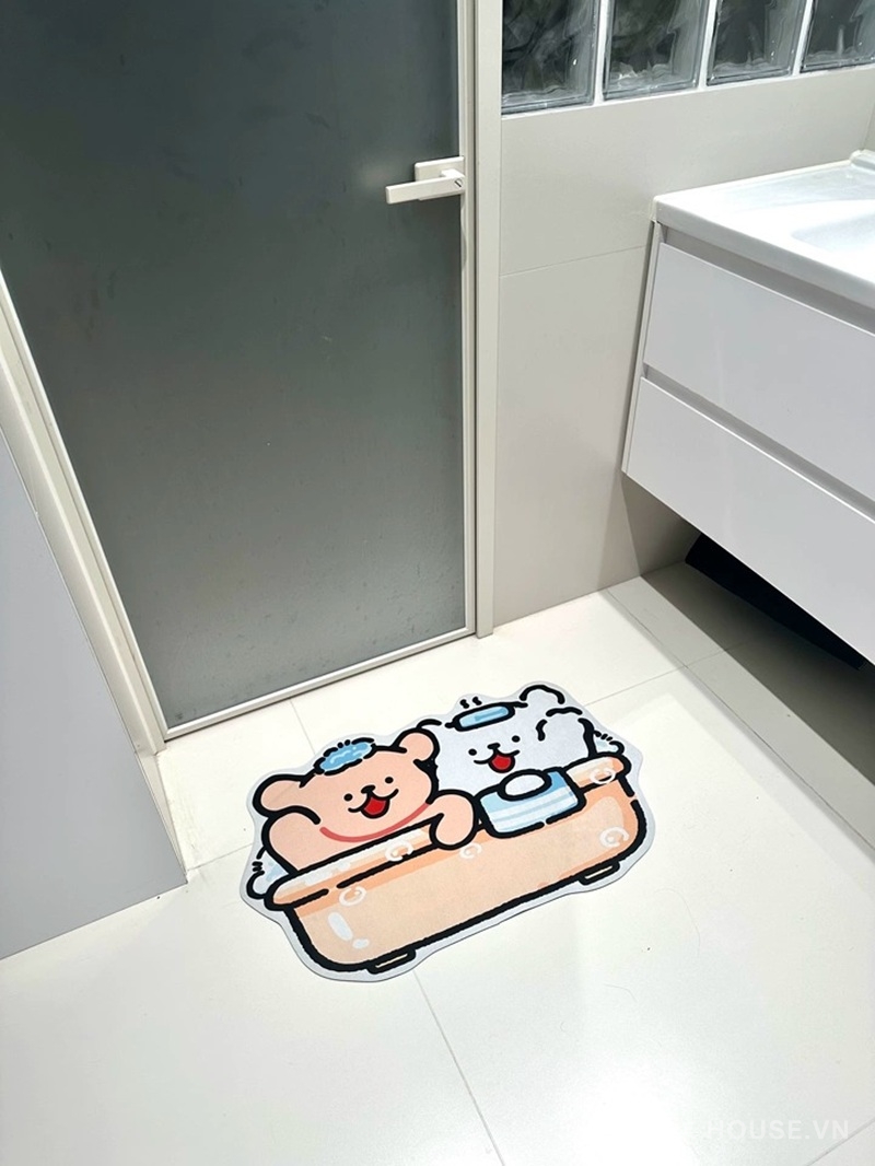 Thảm tảo cát decor nhà tắm hình chó con Kawaii XF8564 15 Ảnh thực tế thảm XF8564