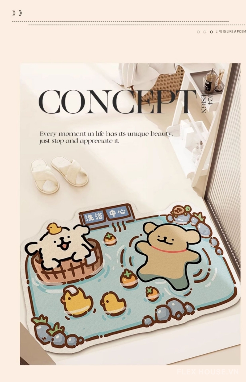 Thảm tảo cát decor nhà tắm hình chó con Kawaii XF8564