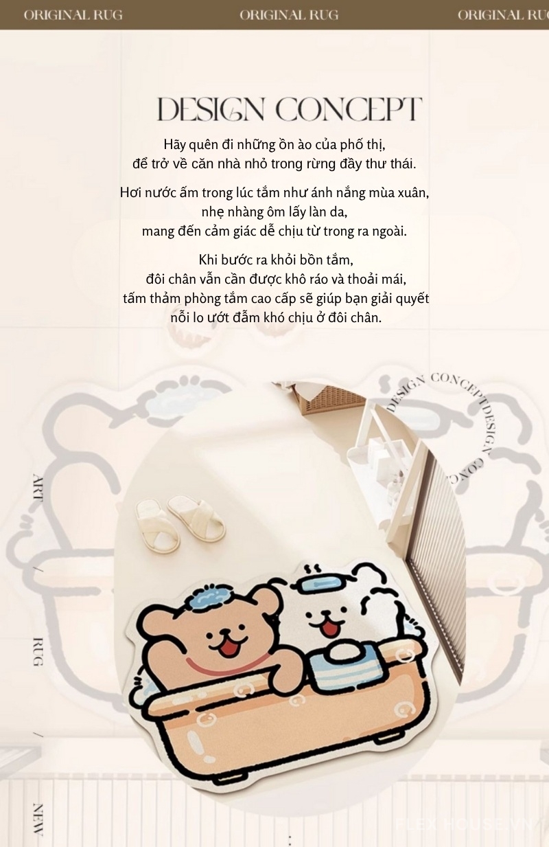 Thảm tảo cát decor nhà tắm hình chó con Kawaii XF8564 3 Thảm tảo cát decor nhà tắm hình chó con Kawaii XF8564