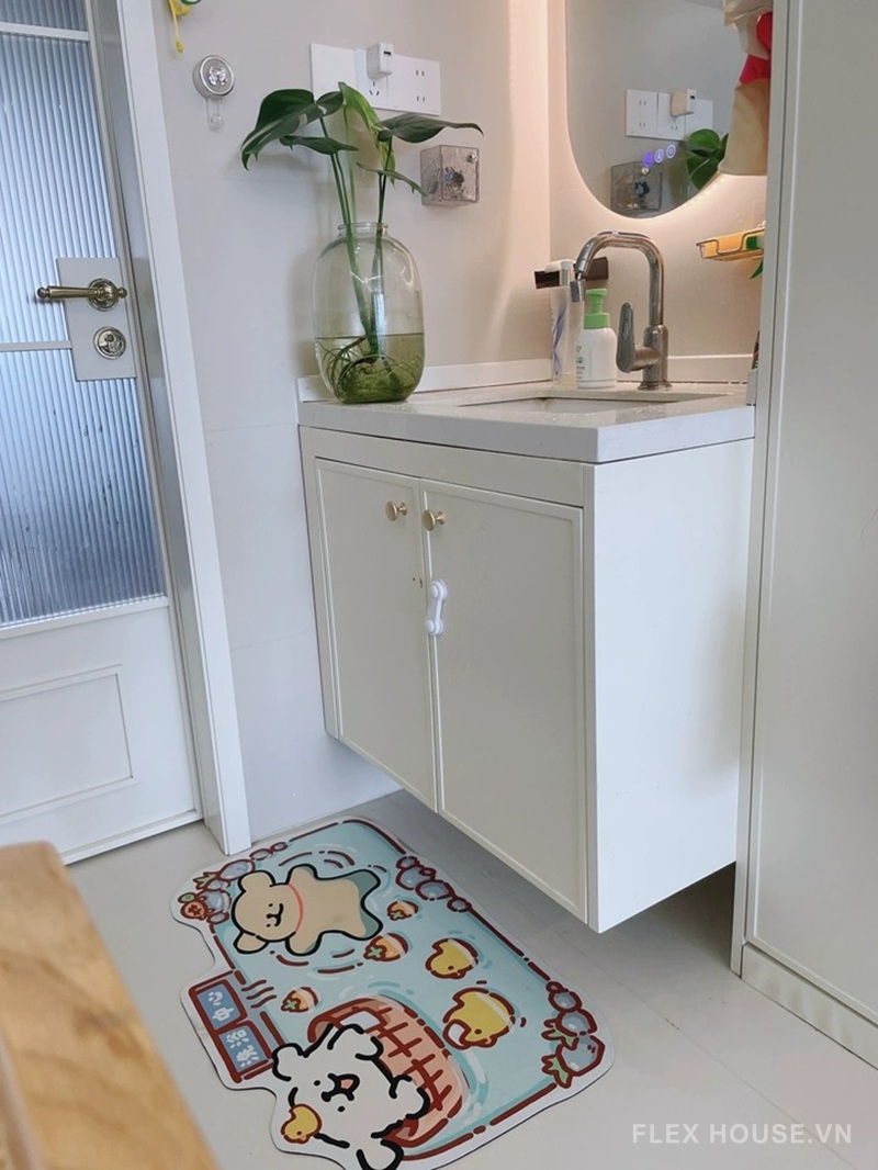 Thảm tảo cát decor nhà tắm hình chó con Kawaii XF8564 10 Ảnh thực tế thảm XF8564
