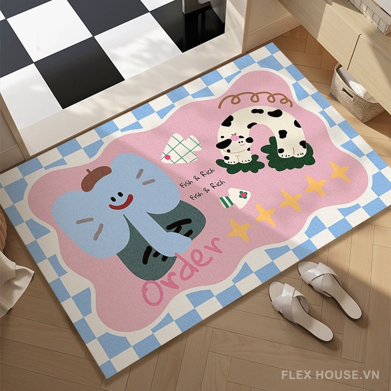 Thảm tảo cát hình voi xanh và chó chấm bi XF3910 1 Thảm tảo cát hình voi xanh và chó chấm bi XF3910