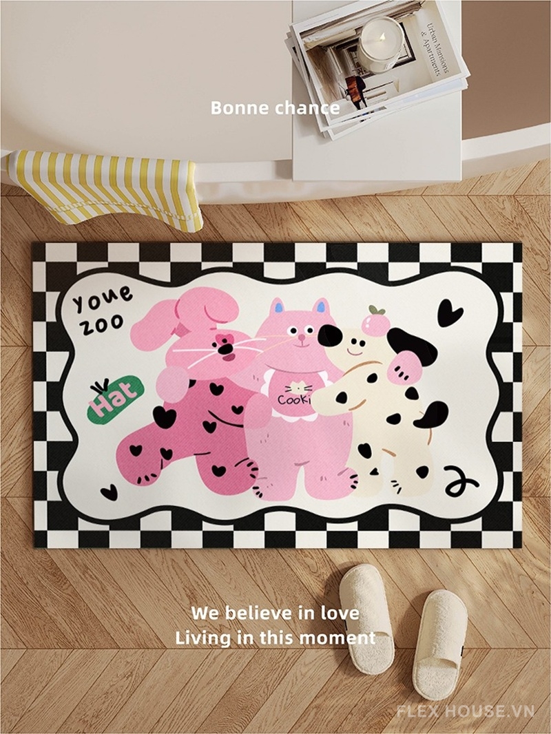 Thảm tảo cát hoạt hình chó mèo phong cách Pháp XF3907