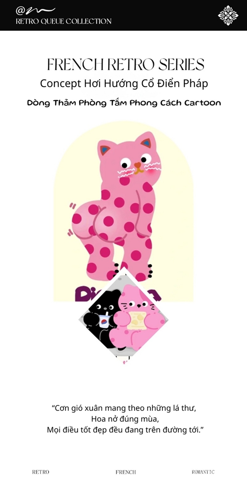 Thảm tảo cát hoạt hình chó mèo phong cách Pháp XF3907 3 Thảm tảo cát hoạt hình chó mèo phong cách Pháp XF3907