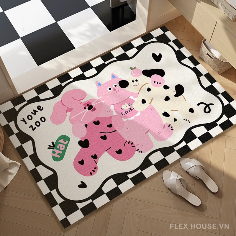 Thảm tảo cát hoạt hình chó mèo phong cách Pháp XF3907 2 Thảm tảo cát hoạt hình chó mèo phong cách Pháp XF3907