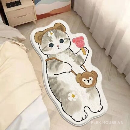 Thảm trải cạnh giường dáng mèo ăn vặt Kyuto XF2500.01