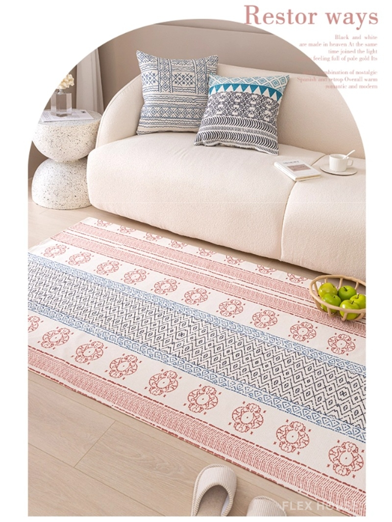 Thảm trải sàn cotton linen họa tiết hoa Ấn XF2298